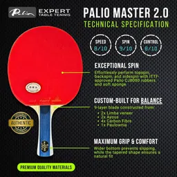 palio Master2.0 Blue, Red Table Tennis Racquet image 3