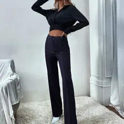 kotty Women Regular Fit Dark Blue Viscose Rayon Trousers image 4