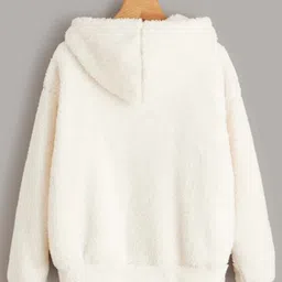 fairiano Women Full Sleeve Self Design Hooded Sweatshirt image 2