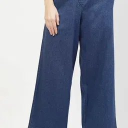 novio Women Loose Fit Dark Blue Pure Cotton Trousers-picture-16