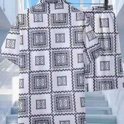 thebrossco Men Top & Shorts Set White Printed image 2