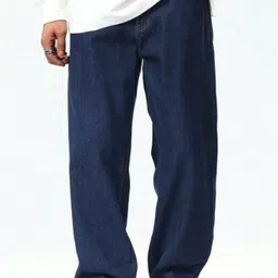 angerhood Men Loose Fit Mid Rise Dark Blue Jeans image 4