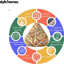 style homez 4XL Classic Cotton Canvas Geometric Printed Teardrop Bean Bag With Bean Filling image 5