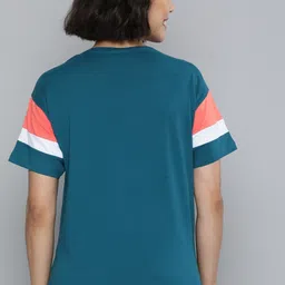 patche Women Colorblock Round Neck Pure Cotton Blue, White T-Shirt image 2