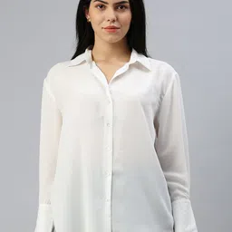 de moza Women Regular Fit Solid Spread Collar Casual Shirt image 2