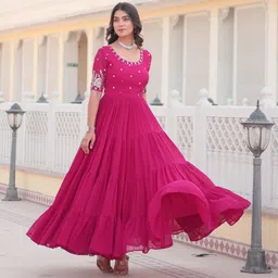 wedani lifestyle Embroidered Georgette Stitched Flared/A-line Gown image 5