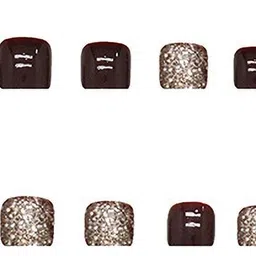 the pink truck Set of 24 Artificial Reusable Toe nails in Maroon Golden Design with glue Maroon, Golden image 2