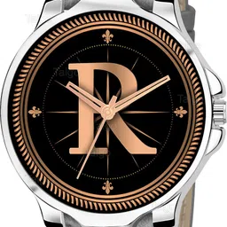 gadgets world Fancy Design Stylish ALPHABET R Dial Grey Leather Strap Men Wrist Watch Analog Watch - For Men ALPHABET R Design Letter R Style ALPHA-R-3K-SIL-GRY-L image 4