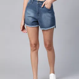 sassafras Solid Women Denim Blue Denim Shorts-picture-13