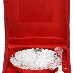 thebrostore Aluminium Decorative Bowl Decorative Bowl German Silver Bowl And Spoon Silver Plated Bowl Bowl Diwali Gift image 2