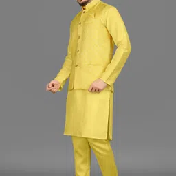 trust ous Men Art Silk Kurta Pyjama Ethnic Jacket Set image 3
