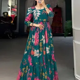 shandhya Floral Print Cotton Linen Stitched Anarkali Gown image 1