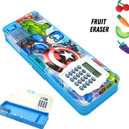tishna Avenger Design Calculator Pencil Box with Notebook Stickers Avenger Art Plastic Pencil Box-picture-24