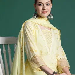 indo era Women Pure Cotton Kurta Pant Dupatta Set-picture-25