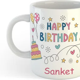 Happy Birthday Sanket Printed Ceramic Coffee (325ml) Ceramic Coffee Mug-image-20