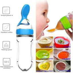 kidsify 90ML Newborn Baby Feeding Bottle Toddler Safe Silicone Squeeze Feeding Spoon Milk Cereal Bottle Baby Training Feeder (Pink)- Silicone image 2