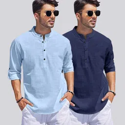 zartha Pack of 2 Men Solid Cotton Blend Straight Kurta-picture-30