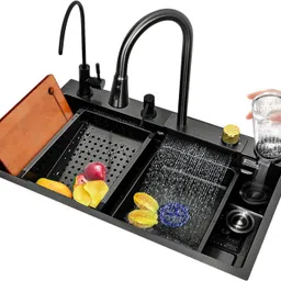 grivan Heavy Duty SS Waterfall Kitchen Sink with Pull Down Faucet (30x18 Inch) Luxurious Sink Under Counter Basin-picture-26