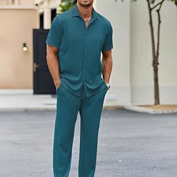 chkokko Men Shirt & Pyjama set Blue Solid image 1