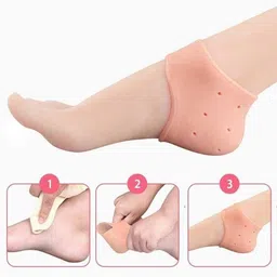 half silicone gel anti crack heel Heel Support Gel ped Half Heel Socks Foot pain relief For Anti-Crack Foot Support Silicon Gel Heel Socks Pad Heel Pain Relief Heel Support (Free Size, Orange) Heel Support-image-1