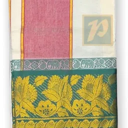 Prakasam Cotton Mens Unbleached Panchakacham (9x5) Dhoti & towel Set-100% cotton Flower Design Solid Men Dhoti image 3