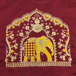 vivida enterprise Unstitched Art Silk Blouse Material Embroidered image 3