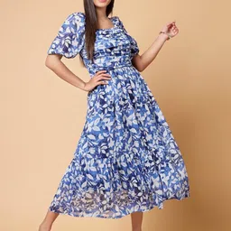 pluss Women Fit and Flare White, Dark Blue, Blue Midi/Calf Length Dress-picture-18