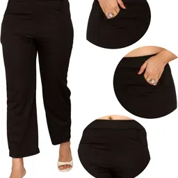 fashion bazaar Women Regular Fit Black Cotton Blend Trousers-picture-29