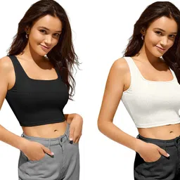 mixfit Pack of 2 Casual Sleeveless Solid Women Black, White Top-picture-16