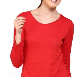 ap'pulse Women Solid Round Neck Pure Cotton Red T-Shirt-picture-19