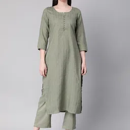 HRITIKA Striped Regular Straight Kurta with Trouser image 1
