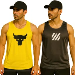 harshtrendz Pack of 2 Men’s Polyester Gym Vest Combo – Pack of 2 Printed Sando Men Vest image 1