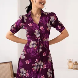aask Women Fit and Flare Purple Knee Length Dress-picture-23