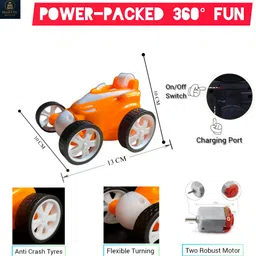 majestic bazaar RC Stunt Car for Kids – 360° Rotating Remote Control Car – Orange & White image 3