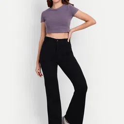 broadstar Women Flared Black Lycra Blend Trousers-picture-31