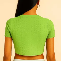 latakshi world Women Self Design Round Neck Polyester Light Green T-Shirt image 2