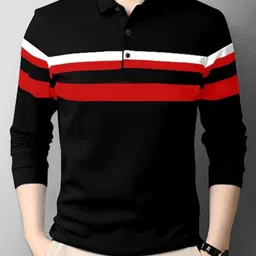 autna Men Solid Polo Neck Cotton Blend Black T-Shirt image 3