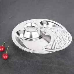 prime avtar Stainless Steel Double Layer Dumpling Plate with Sauce Tray Chip & Dip Tray Tray image 2
