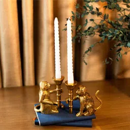 artecasa Monkey Mischief Metal Candle Holder (Set of 2, Gold) image 5
