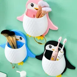 webdealz Plastic Penguin Design Wall Mounted Storage Organizer for Bathroom/Kitchen Etc x3.515 Storage Basket image 1