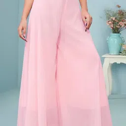 uniqvibs Women Flared Pink Georgette Trousers image 3