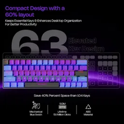 Archer Tech Lab Astra M400 Mechanical Keyboard, 17 RGB Modes, 63 Keys Clicky Blue Switches Wired USB Standard Gaming Keyboard Compatible with Desktop, Laptop, Mac image 3