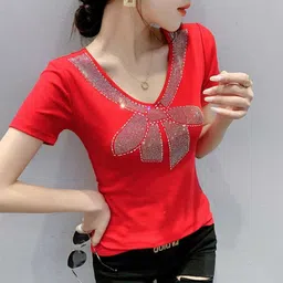 dossier's Casual Regular Sleeves Solid Women Red Top image 5