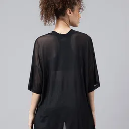 mkh Women Typography Crew Neck Nylon Black T-Shirt image 3