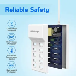 coolcold 10-Port Smart USB Ports for Multiple Devices USB Mobile Charger, USB Charging Station with Turbo Charging USB Charger image 4