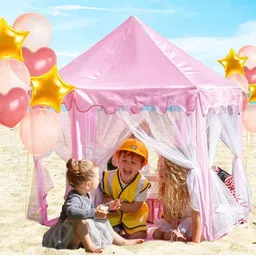 hk enterprises official Kids Prince , Princess Castle For Girls, Boys With Led Star Lights, Fairy Play Tents For Kids Hexagon PlayHouse, PlayHouse Kids Tent Castle Play Tent For Children Indoor And Outdoor Games & Get 10 Multi-color Balls For Free image 5