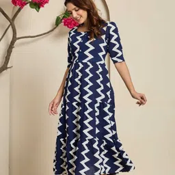 gonerdham Women A-line Blue Knee Length Dress image 2