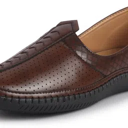 fausto Perforated Ethnic Round Toe Jutti for Festive|Flexible Rubber Sole|Pathani Kurta Mojaris For Men image 2