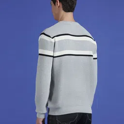 pepe jeans Men Striped Round Neck Grey Sweater image 2
