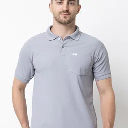 bab Men Solid Polo Neck Cotton Blend Grey T-Shirt-picture-28